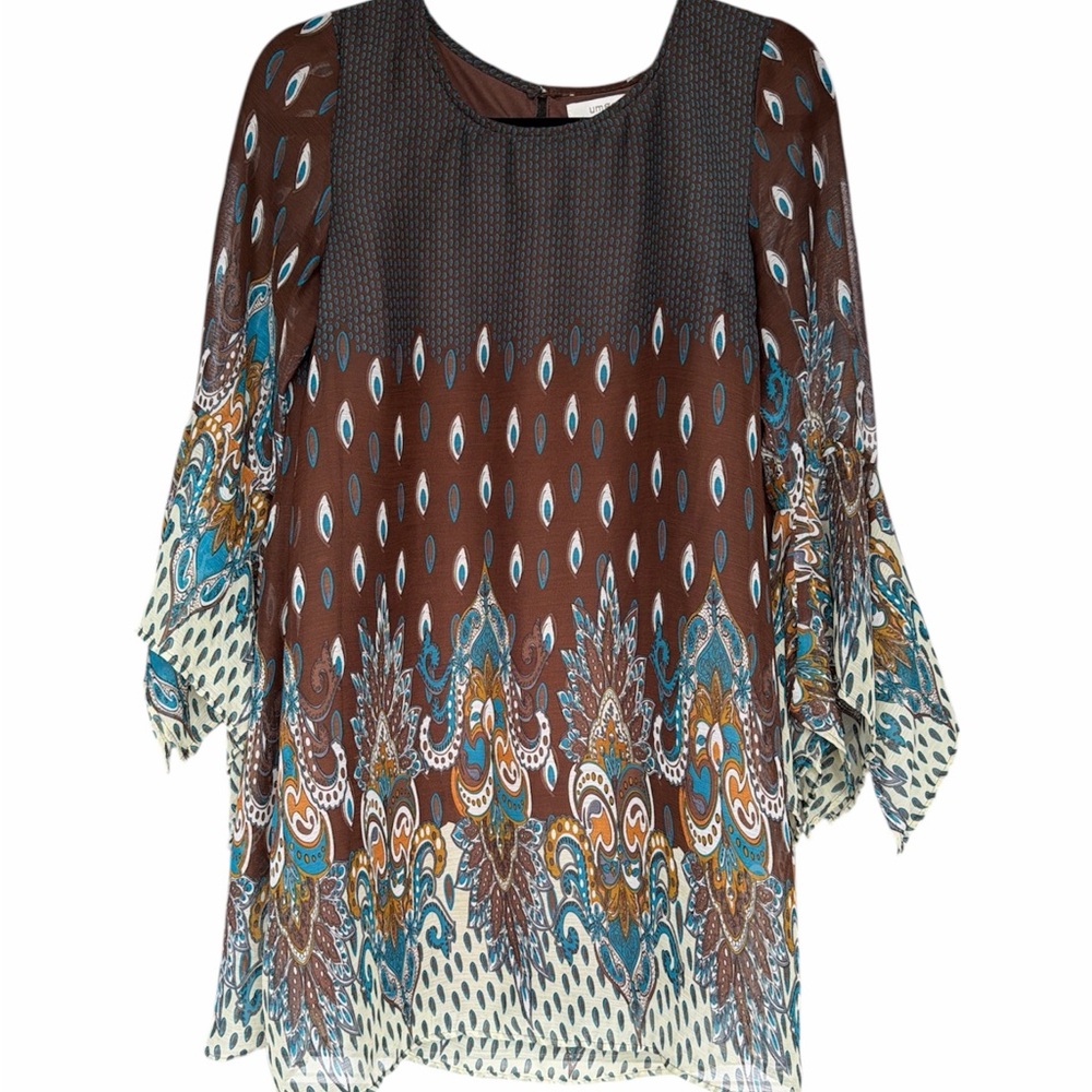 Umgee Elegant Brown Patterned Boho Women's Dress
